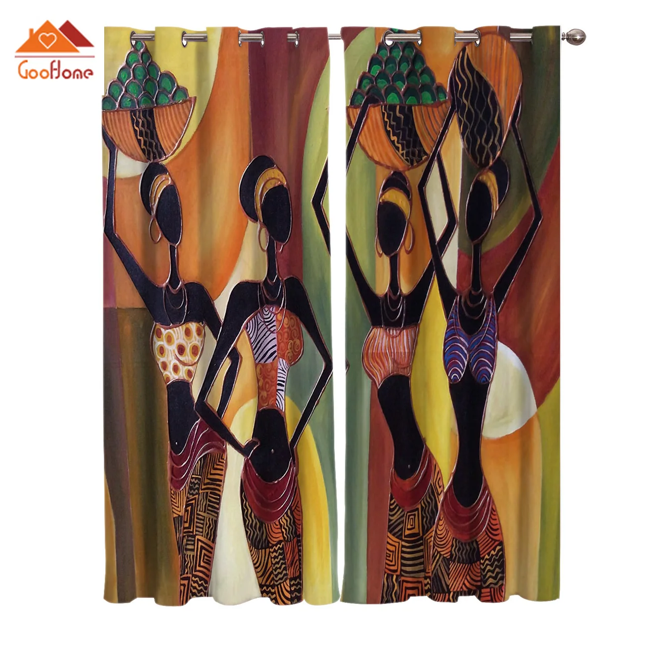 African Women Mural Window Curtains Living Room Outdoor Fabric Drapes Curtain Home Decor