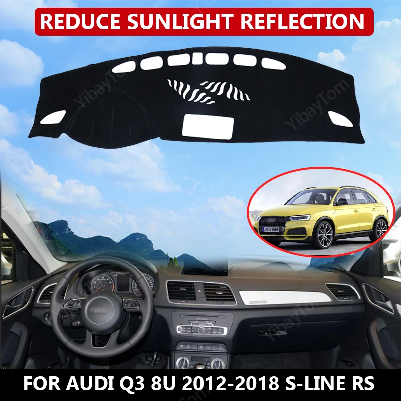 Alfombra para salpicadero de Audi Q3 8U 2012-2018 s-line RS, cubierta de terciopelo para salpicadero de coche, bloques negros, polvo que reduce el ruido, accesorios para coche