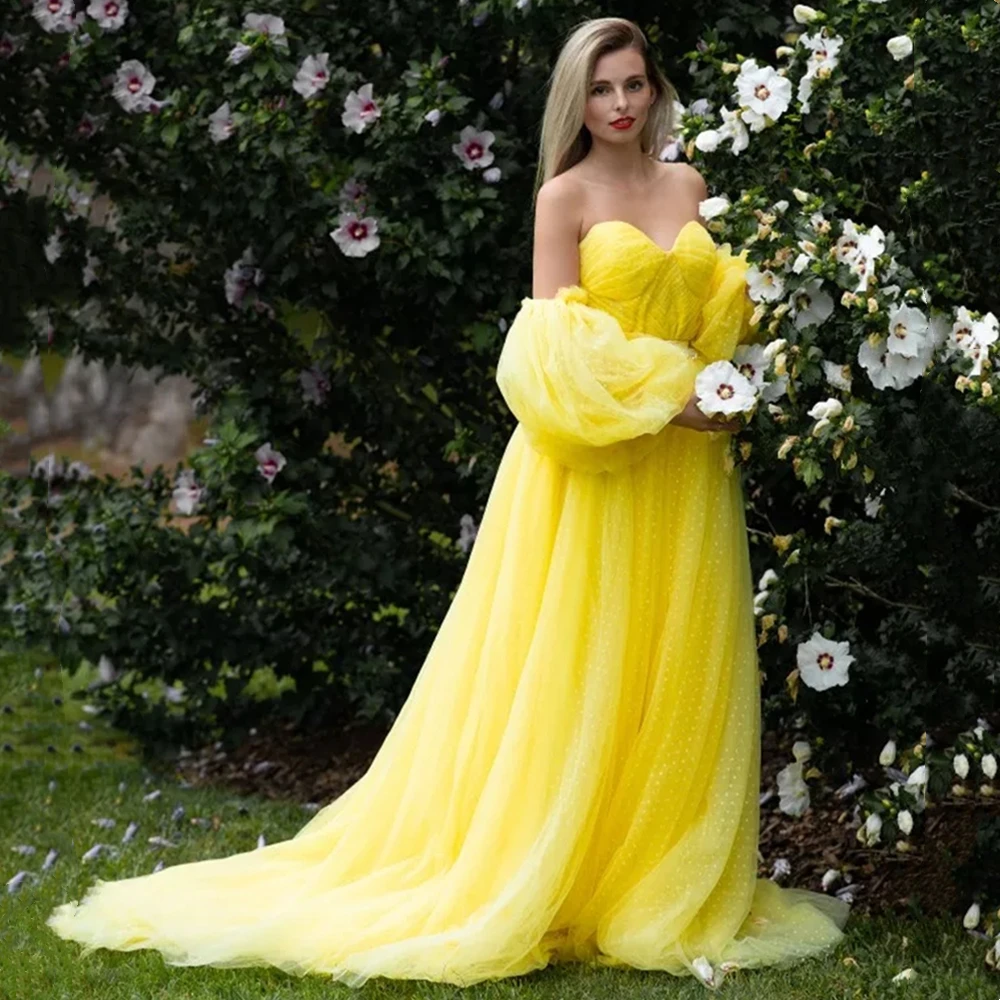 A-Line Off The Shoulder Yellow Prom Dresses 2024 For Women Party Night Long Vestidos De Gala Evening Dress Robe De Soiree