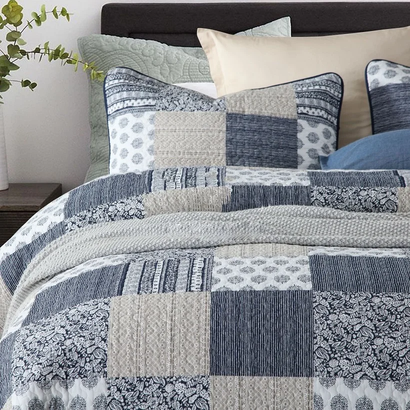 Plaid Quilted Blanekt for Bed Printed Cotton Quilt Set 3PCS Bedspread on the Bed King Queen Size Summer Thin Comforter