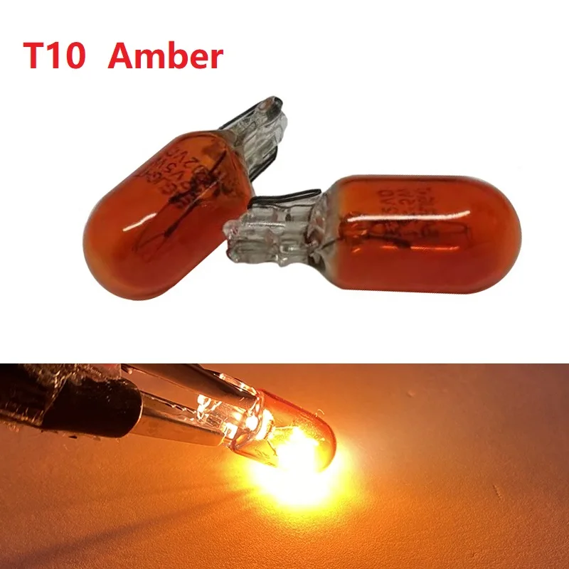 T10 W5W Bulb 194 168 Side Wedge Light Auto Car halogen Dome Map Trunk License Plate Light Lamp Bulb T10 Amber White Lighting 12V