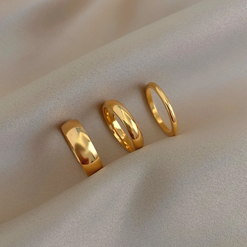 YUN RUO Golden Smooth Plain Titanium Steel Ring Women European and American Vintage Personality Jewelry Wholesale Water Proof