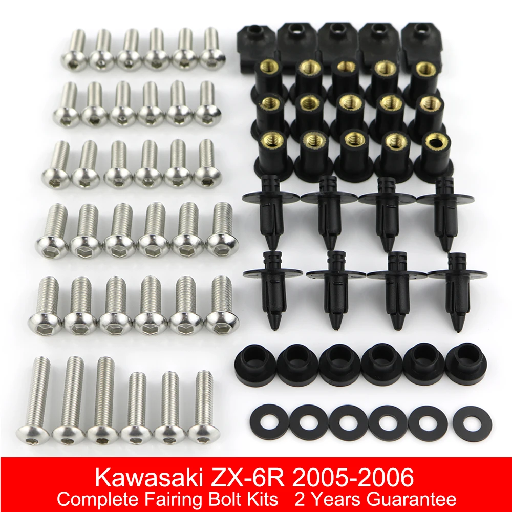 

Fit For Kawasaki ZX6R ZX-6R 2005 2006 Motorcycle Complete Full Fairing Bolt Kits Body Screws Speed Nuts Clips Stainless Steel