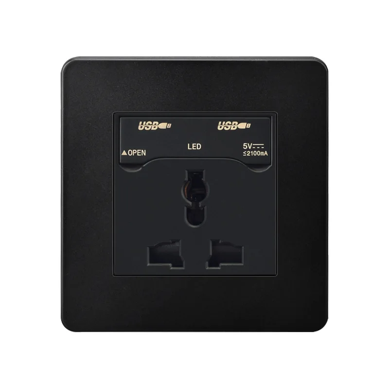 UK Socket Panel Multi-functional 13A With USB And Switch,UK Standard Type-C Socket,USB C Socket Fast Charging,Black New Socket