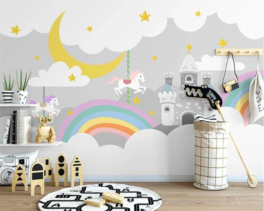 

beibehang Customized modern Nordic hand-painted small fresh cloud cartoon children's room background wallpaper papier peint