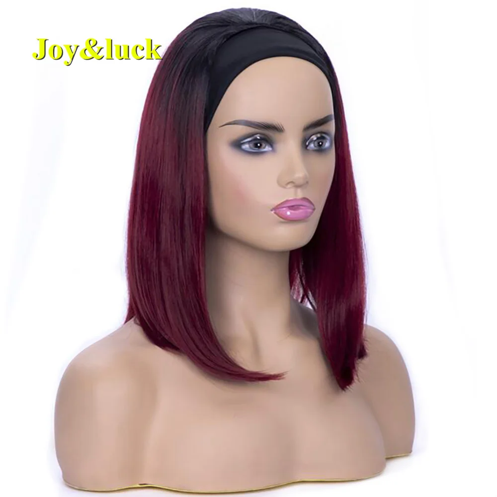 Synthetic Hair Headband Wig Short Bob Silky Straight Dark Root Burgundy Color Black Flat Headband Wigs For Women Daily Use