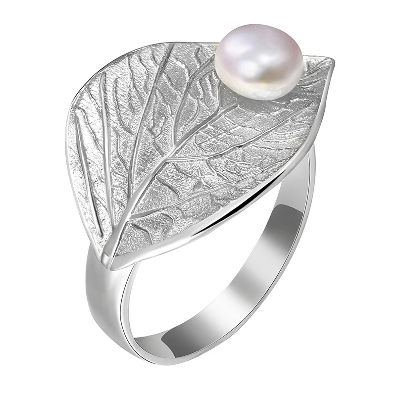 lotus fun real 925 prata esterlina natural perola artesanal designer de joias finas criativo anel aberto aneis de folha para mulher bijoux 01