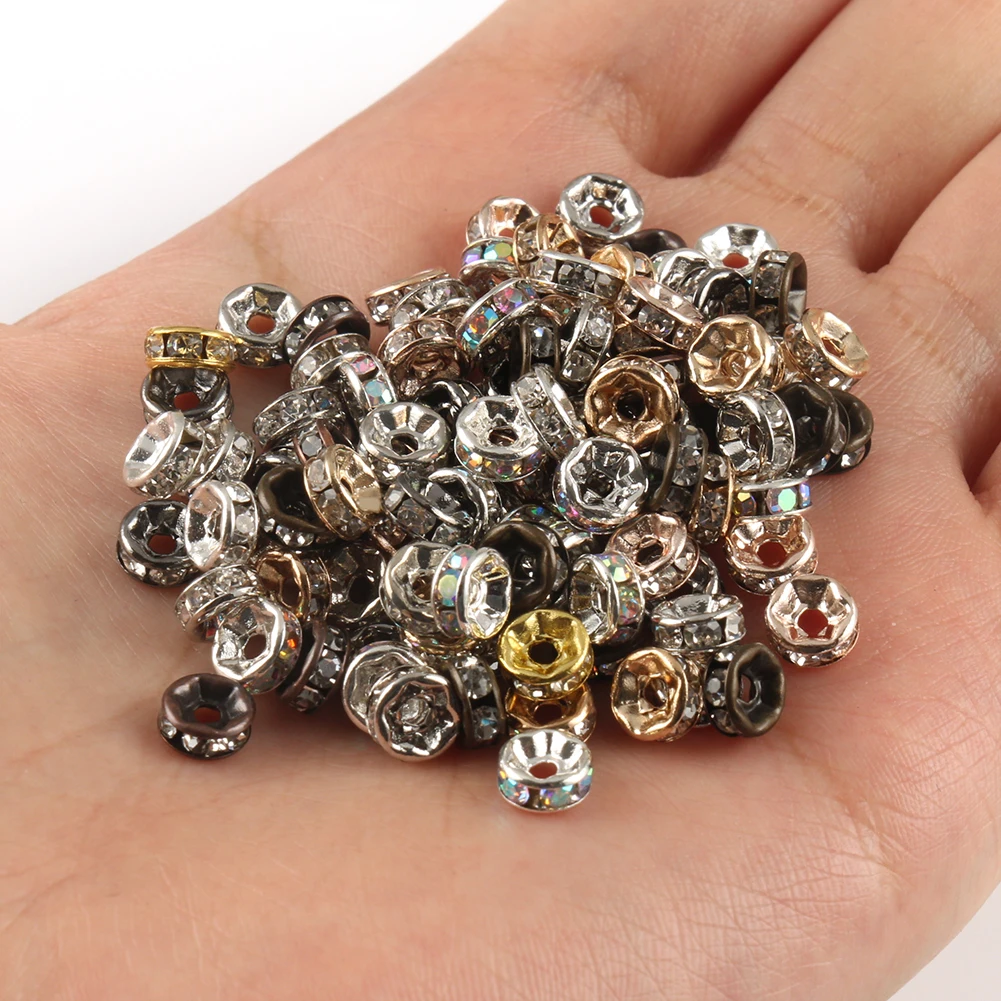 100pcs/lot Red Copper Rhinestone Rondelle Crystal Bead Big Hole Loose Spacer Beads for DIY Jewelry Making Accessories Supplie