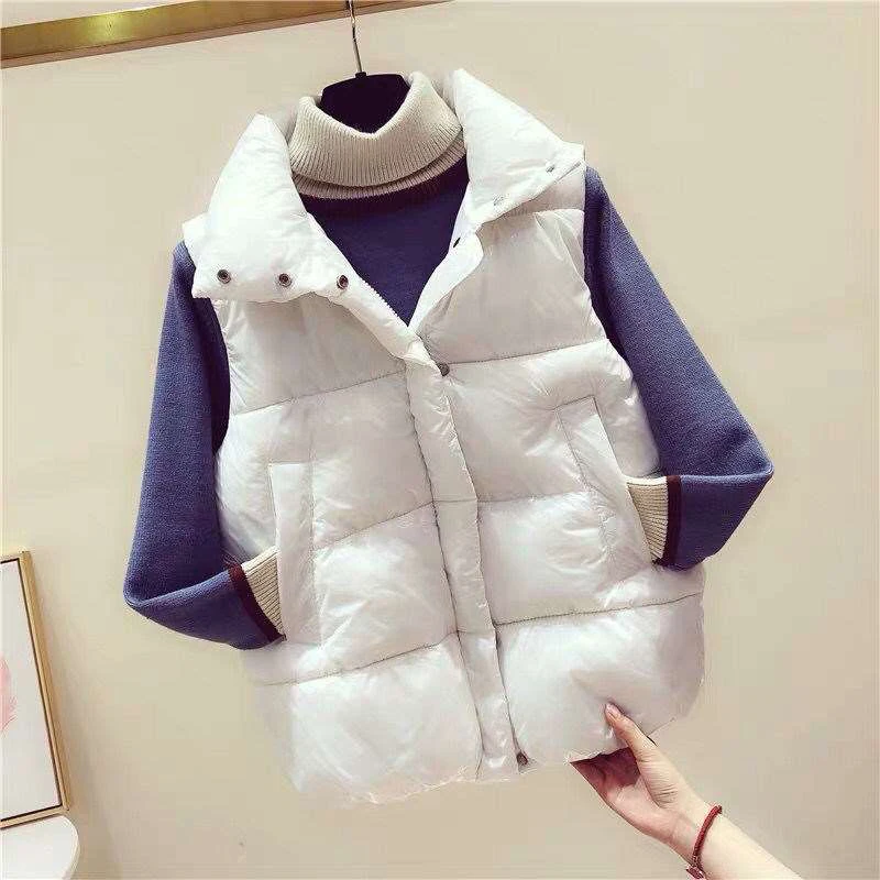 Ngắn Xuống Cotton Áo Áo Khoác Nữ 2021New Hàn Quốc Bằng Sáng Chế Da Bóng Ấm Áo Vest Thời Trang Nữ Hình Xuống Thú Bông Cao Cấp