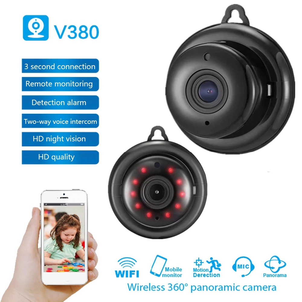 Mini Wifi HD V380 IP Camera Baby Monitor Wireless CCTV Infrared Night Vision Motion Detection 2-Way Audio Motion Tracker