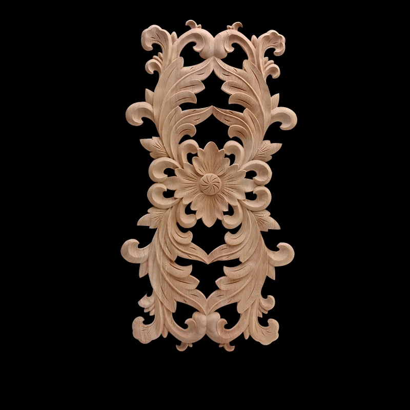 Wood Applique Onlay Wood Decal Wooden Round Square Carved Decor Unpainted Long Floral Large Rose Furniture Doors Walls Corner