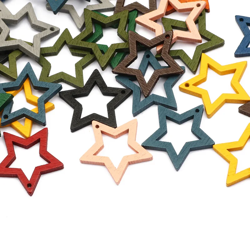 30pcs 24mm Wood Five-pointed Star Pendants Wooden Slice Charms For Jewelry Making Diy Earrings Necklace Bracelet Accessories