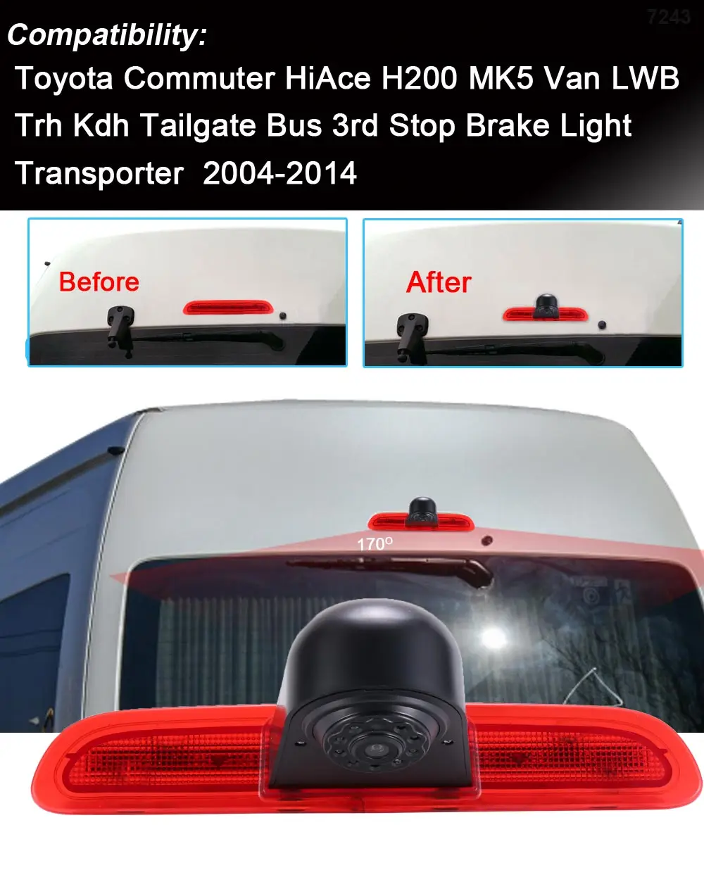 7 Inch Monitor + Wireless Brake light rear view back camera for Toyota Commuter HiAce H200 MK5 Van LWB Transporter 2004- 2014