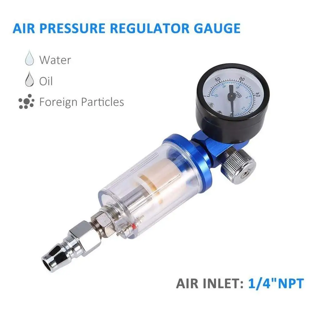 1/4inch Paint Spray Pistol Air Pressure Regulator Gauge with Water Trap Filter