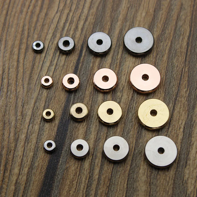 4 6 8 10 mm Metal Pure Copper Spacer Beads Black Rose Gold Color Flat Round Loose Beads for Jewelry Bracelet Necklace Making DIY