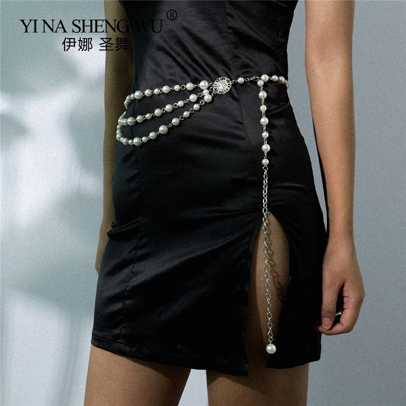 Women Fringe Imitation Pearl Belt Female Vintage Dress Pattern Belly Dance Waist Chains Ladies Designer Woman Dresses Chains