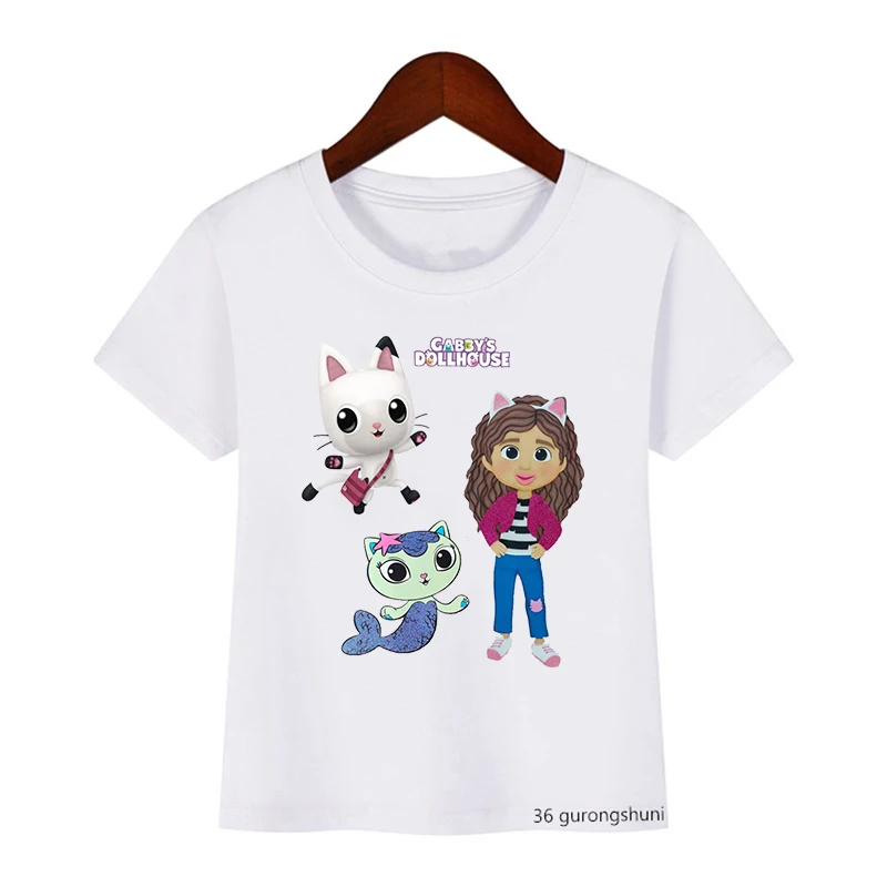 Kawaii Girls T-Shirts Cute Gabbys Doll House Cartoon Print Children'S Tshirt  Summer Shorts Leeved Girls Clothes Camisole Tops