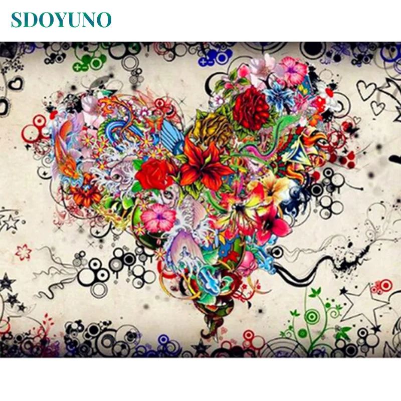 SDOYUNO Painting by numbers Flower and love 60x75cm DIY Drawing By Numbers Frameless Home Decor Digital Painting On Canvas