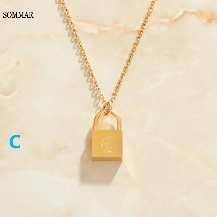 SOMMAR Hot Sale 18KGP Gold Filled pendant for women&men Concentric Lock Letters ABC maxi necklace wedding jewelry  