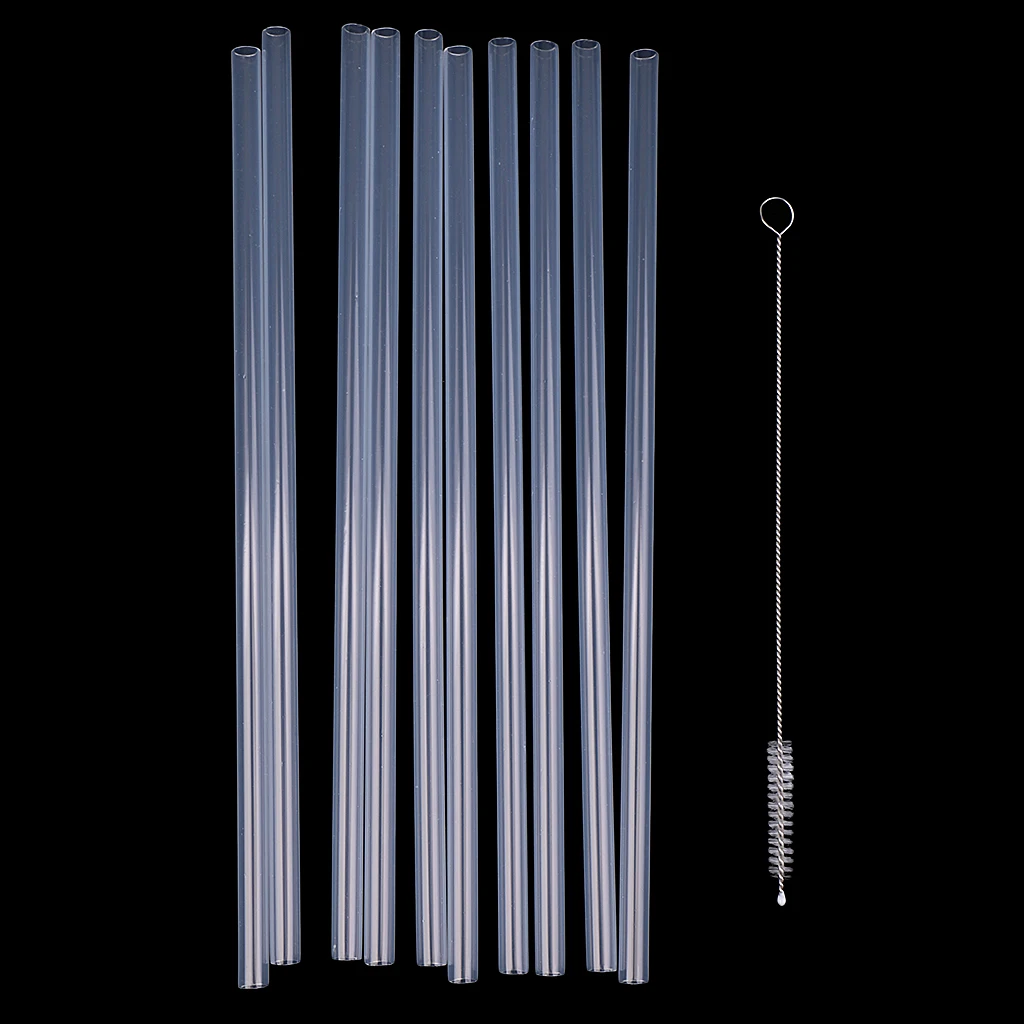 10 Pieces Reusable Hard Plastic Straws, BPA-Free, Clear Straws Drinking Straws with Cleaning Brush Straws Cleaner, 23cm/9inch