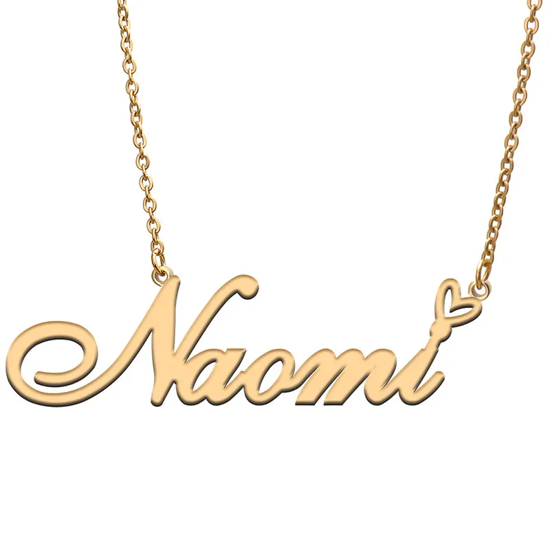 Naomi Name with Love Heart Necklace for Women Stainless Steel Jewelry Nameplate Pendant Femme Mother Child Girls Gift