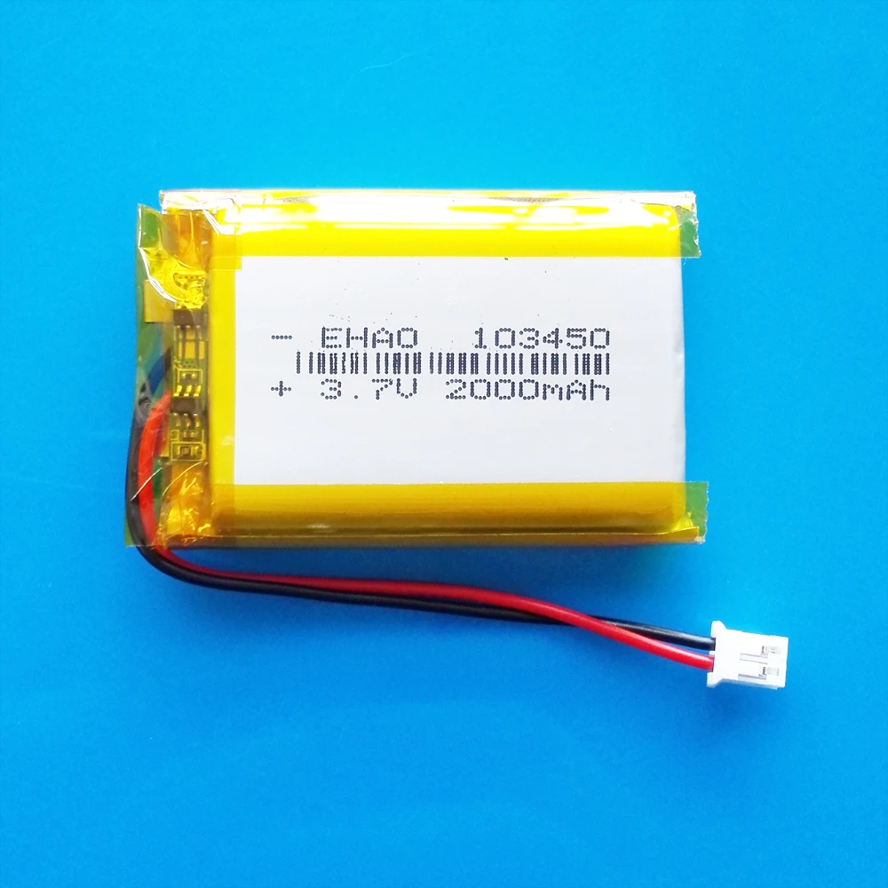 3 PCS 103450 3.7V 2000mAh Lipo Polymer Lithium Rechargeable Battery + JST PH 2.0mm 2pin Plug For MP3 GPS Navigator DVD  Recorder