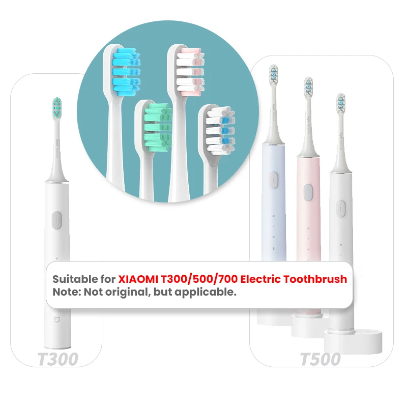 Brush Heads for Xiaomi MIJIA T300/T500/T700 Sonic Electric Toothbrushes End-rounded Bristle with Dust-proof Cap Remove Stains