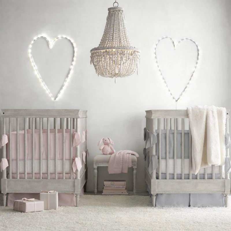 Bohemian Tassel Solid Wood Chandelier Net Celebrity Princess Children's Bedroom Restaurant Crystal Beads Retro Twine Lamp