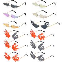 Luxury Frameless Dragon Phoenix Fire Shape Flame Rimless Fashion Sunglasses Narrow Sunglasses UV 400 Streetwear Trending Eyewear