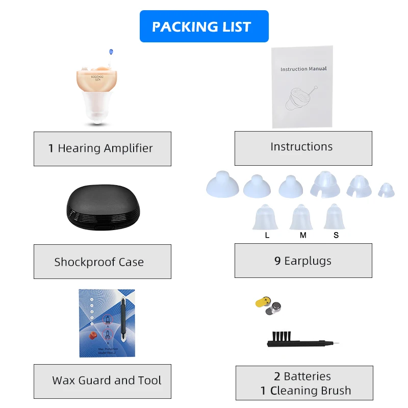 K25 Portable Audiphones CIC Hearing Aid Sound Amplifier Mini Size Inner Ear Invisible Volume Adjustable Ear Aids Drop-shipping