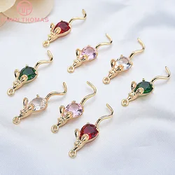 (1041) 4PCS 28x7MM 24K Gold Color Plated with Zircon Mouse Pendants Charms High Quality DIY Jewelry Making Findings Accessories