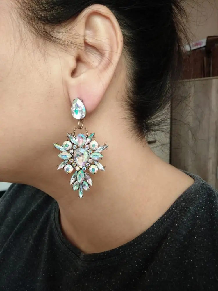 Boho Ethnic Luxury Crystal Rhinestone Drop Earrings Women Multicolor Geometric Statement Earrings Femme Jewelry Dangle Earrings