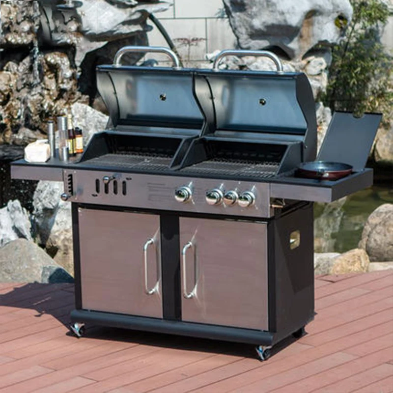 Máquina de barbacoa de Gas y carbón de doble propósito, parrilla Vertical grande de acero inoxidable para el hogar, Patio, Villa, cena, 8-20 personas