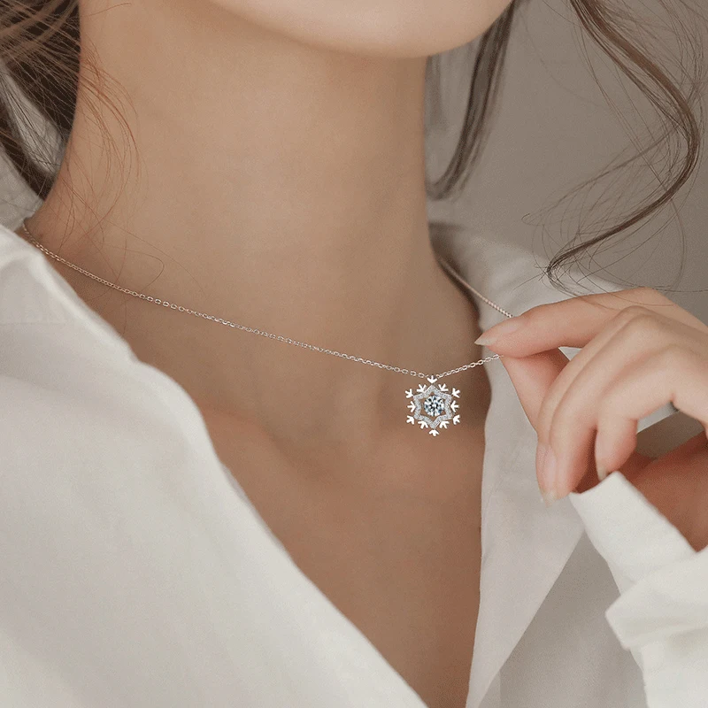 Modian Radiant Zircon Lovely Snowflake Adjustable Sterling Silver 925 Pendant Necklace for Women Fine Jewelry Christmas Gift