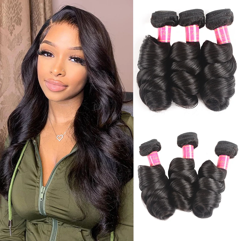 

Malaysian Loose Wave Hair Bundles 16-26 Inches 100% Human Hair Extensions Natural Color Big Wavy Julia 1/3/4 Hair Weave Bundles