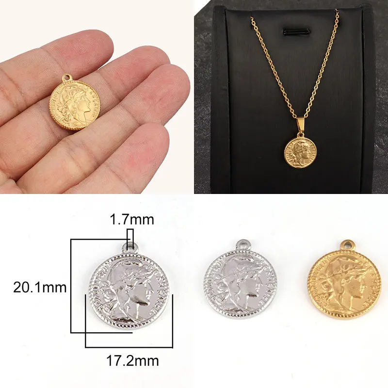 5pcs Stainless Steel Charms For Jewelry Making Supplies Round Coin Charm Pendant For DIY Necklace Bracelet Accessories