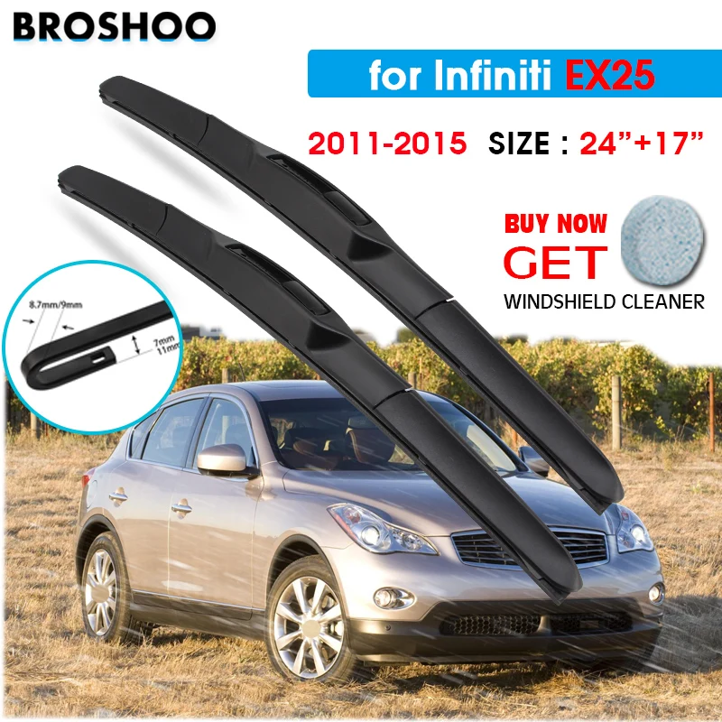 

Car Wiper Blade For Infiniti EX25 24"+17" 2011-2015 Auto Windscreen Windshield Wipers Blades Window Wash Fit U Hook Arms