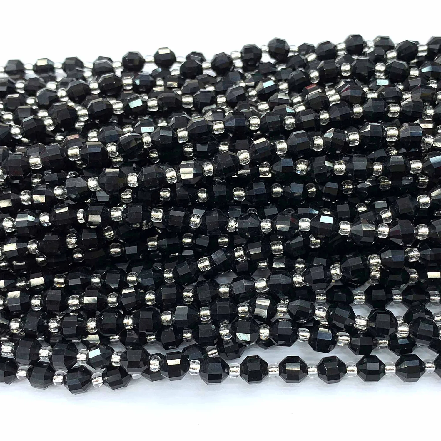 Veemake Schwarzer Turmalin DIY Halskette Armbänder Ohrringe Hartschliff Facettierte scharfe Energiesäulenperlen Schmuck Edelstein 06623 – Detail 2