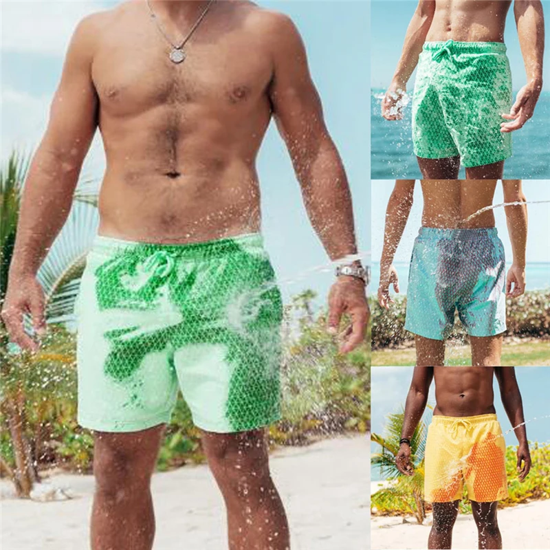 Color-changing Beach Shorts Men Quick Dry Swimwear  Board Shorts Swimming Surfing  Shorts