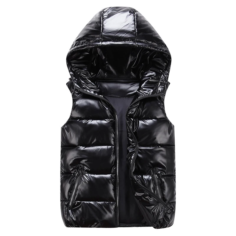 Winter Men\'s Warm Vest Fashion Silver Male Cotton-Padded Hooded Coats Sleeveless Jackets Casual Thick Waistcoats Mens Clothing