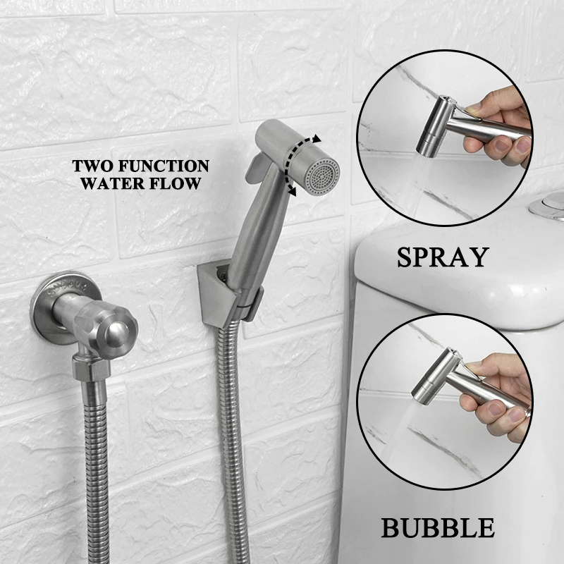 Brushed Portable Bidet Sprayer 304 Stainless Steel Toilet Bidet Faucet Cold Bathroom Shattaf Valve Jet Set Enema Shower for Ass