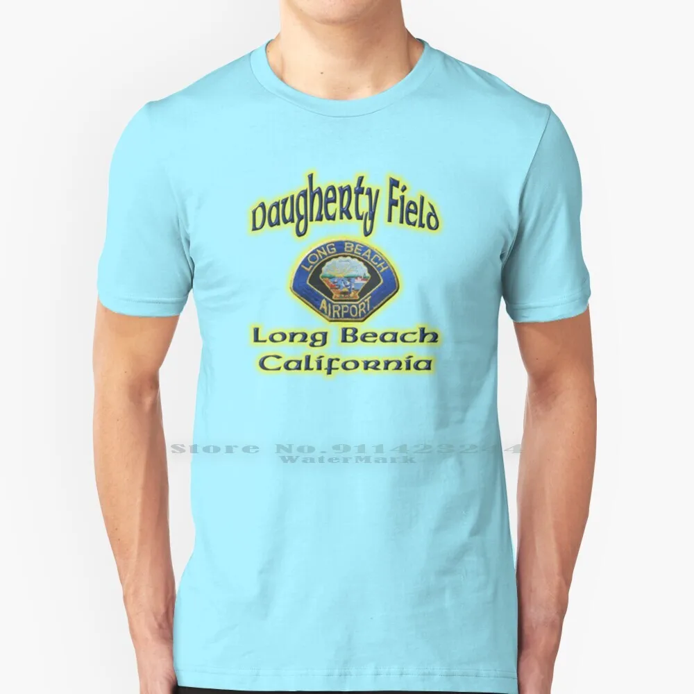 Daugherty Field 100% Cotton T Shirt Daugherty Field Long Beach Airport Police Plane Aviation Patch Tee Short Sleeve Long Sleeve