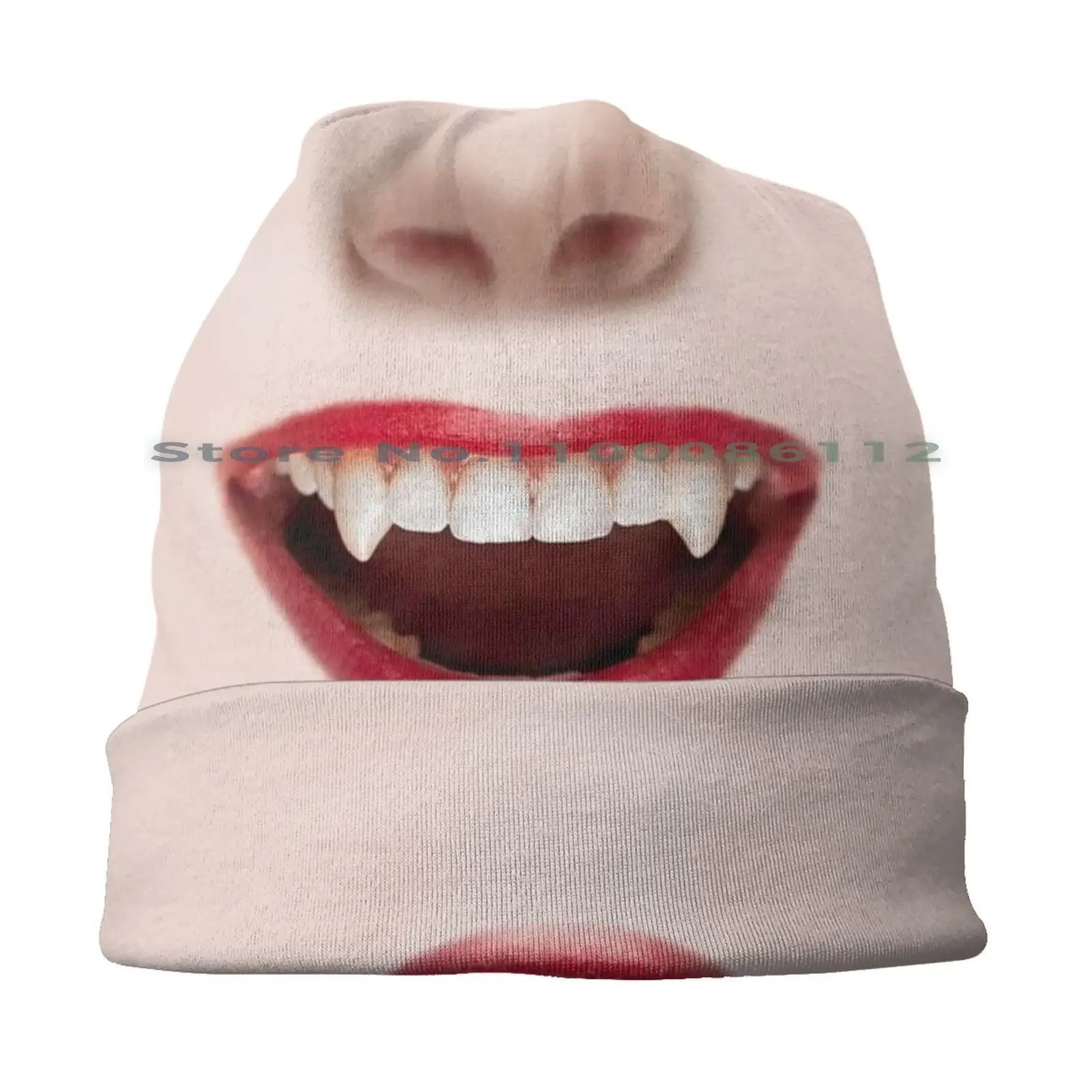 Vampire Fangs Photo Realistic Women& ; #39 ; S Beanies Knit Hat Womens Girls Lady Lips Mouth Vampire Female Teeth Comical