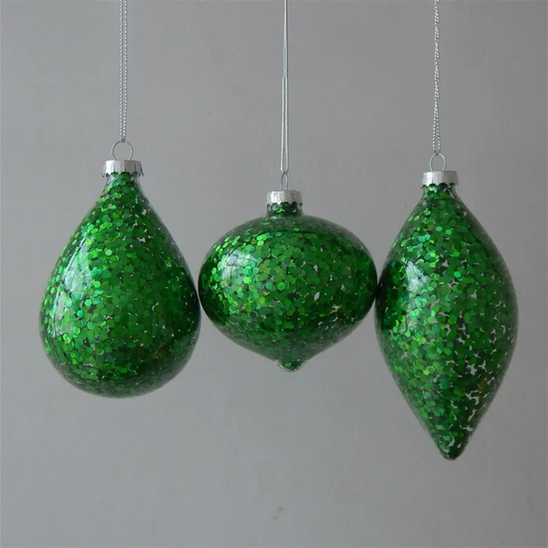 8pcs/pack Middle Size Green Series Different Shape Glass Pendant Christmas Day Tree Hanger Handmade Car Inner Ornament