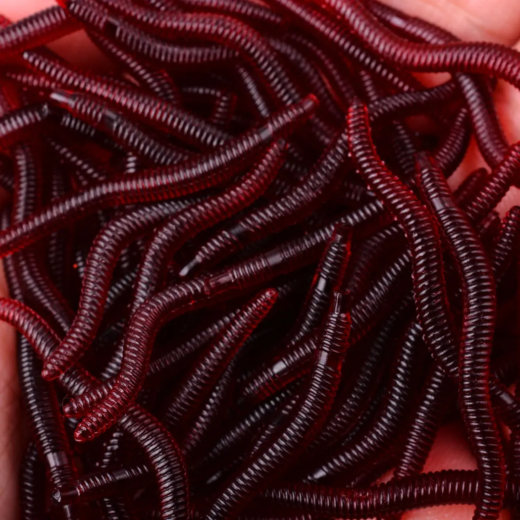 Señuelo de gusano rojo silicona con aroma a pescado y camarón - imagen 3