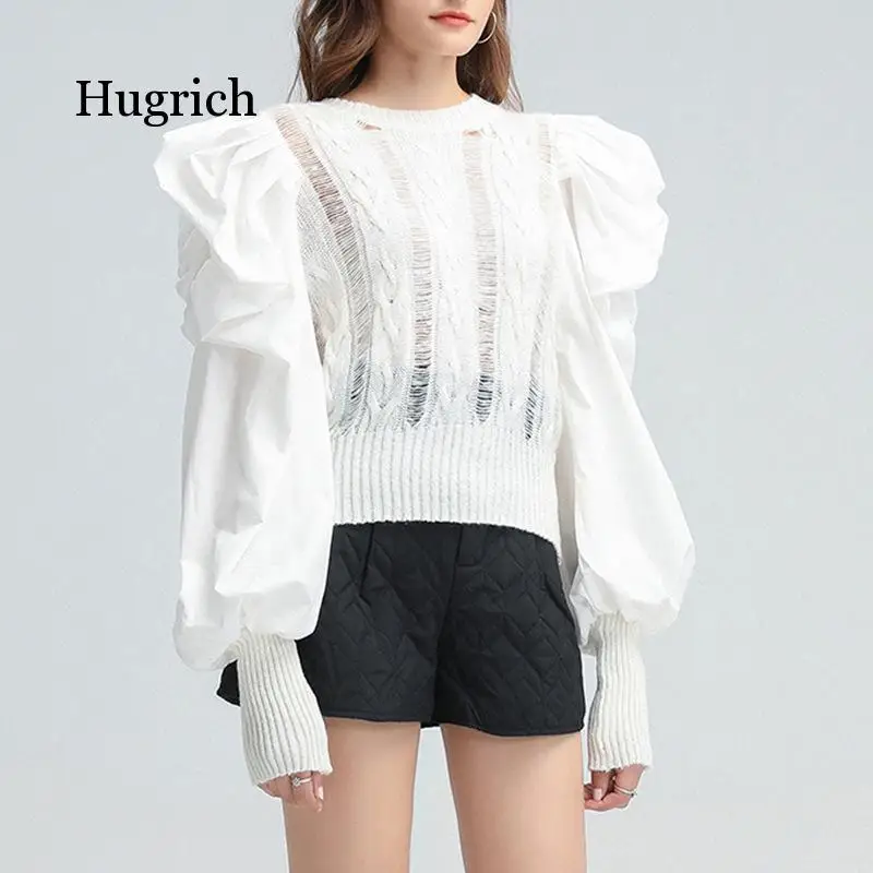 Solid Color Women's 2021 Winter New Fashion Sexy Style Hollow Out Stitching Sweater