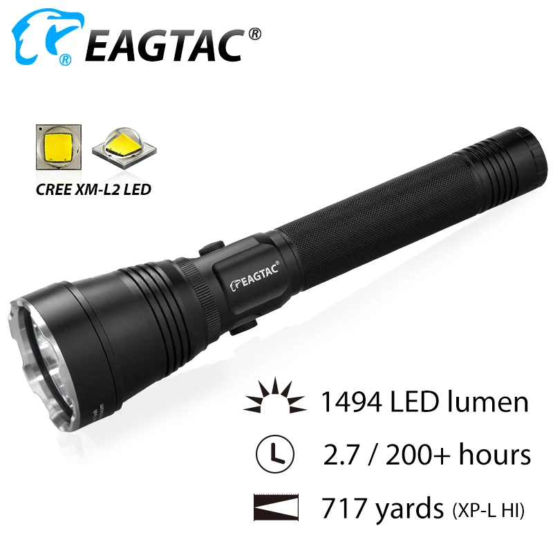 EAGTAC SX25L2T Police Duty Light Super Long Distance 717 Yard Rechargeable Tactical Flashlight Strobe 26650 5000mAh Battery