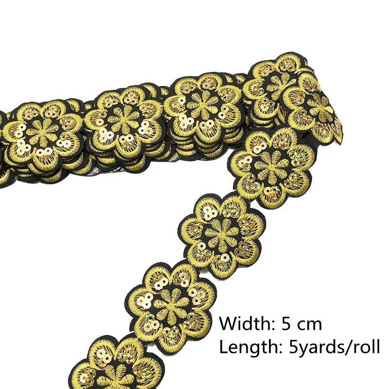 5 Yards 5cm Flower Embroidery Iron on Lace Trimmings Dress Accessories Lace Fabric Sewing Crafts Doll Material