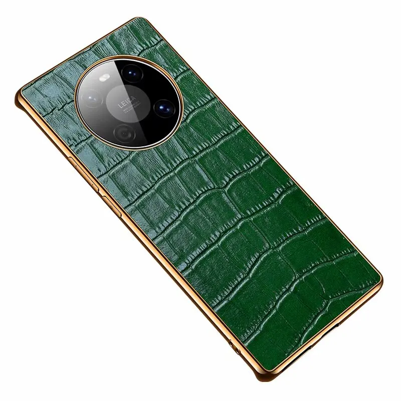 Shockproof Full Protective Genuine Leather Crocodile Case Cover for Huawei Mate 30 Pro 40 RS Gold TPU Frame