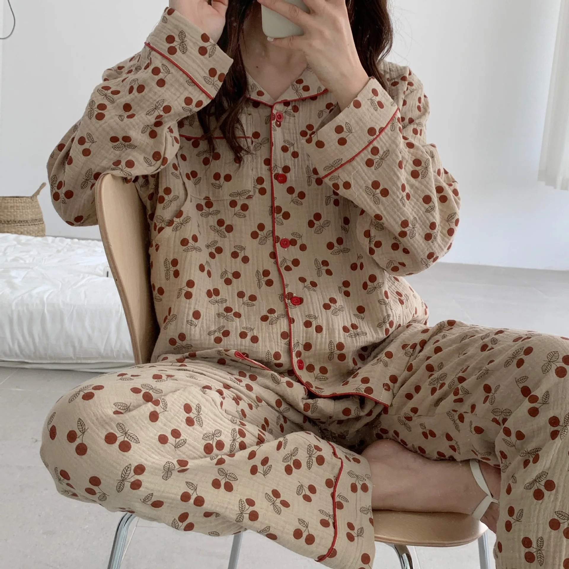 Fdfklak Cotton Breast-Feeding Pajamas Set Print New Design Long Sleeve Postpartum Nursing Pyjamas Suits Homewear Clothing